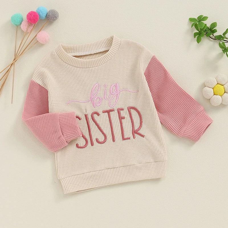 Waffle Knit Letter Embroidery Sweatshirt
