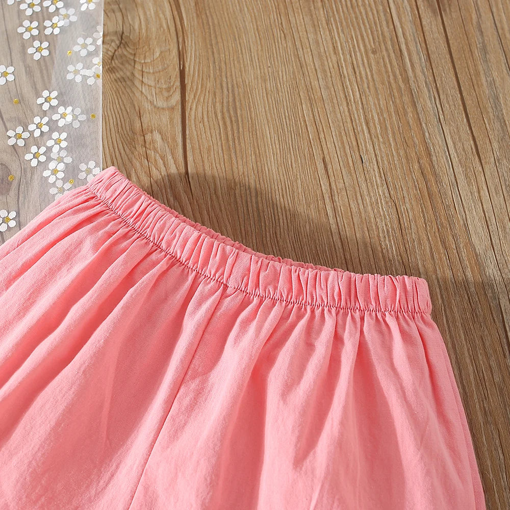 Girl Floral Flying Sleeve Top & Shorts Set