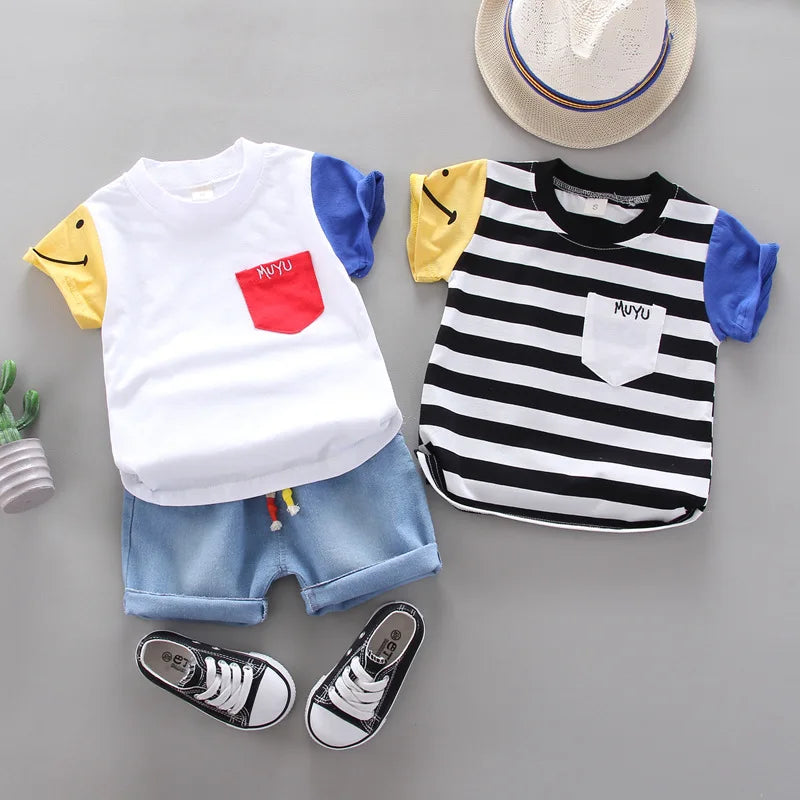Kids' Striped Tee & Denim Shorts Set