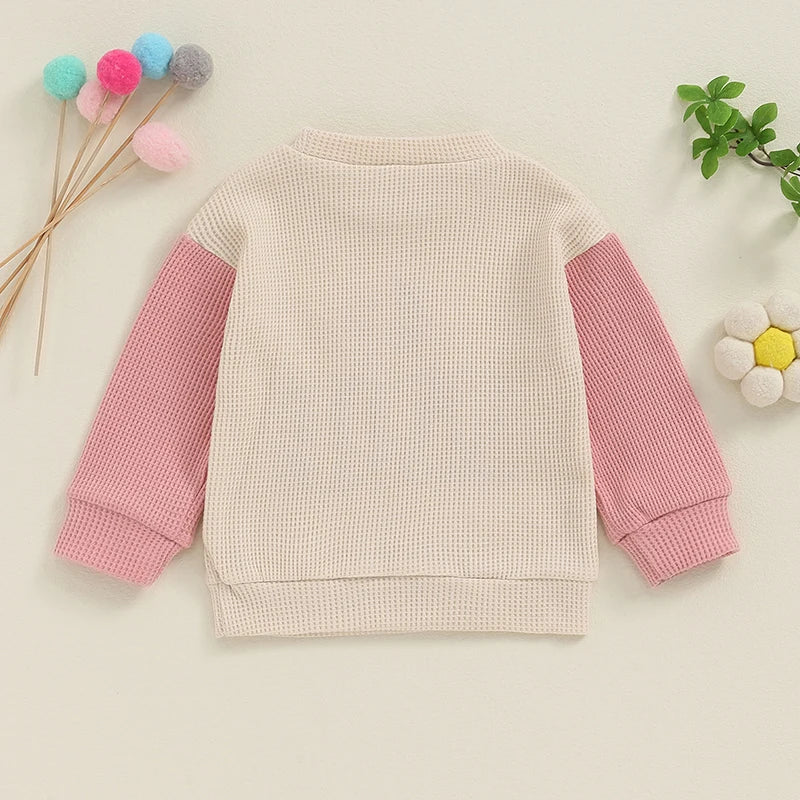 Waffle Knit Letter Embroidery Sweatshirt
