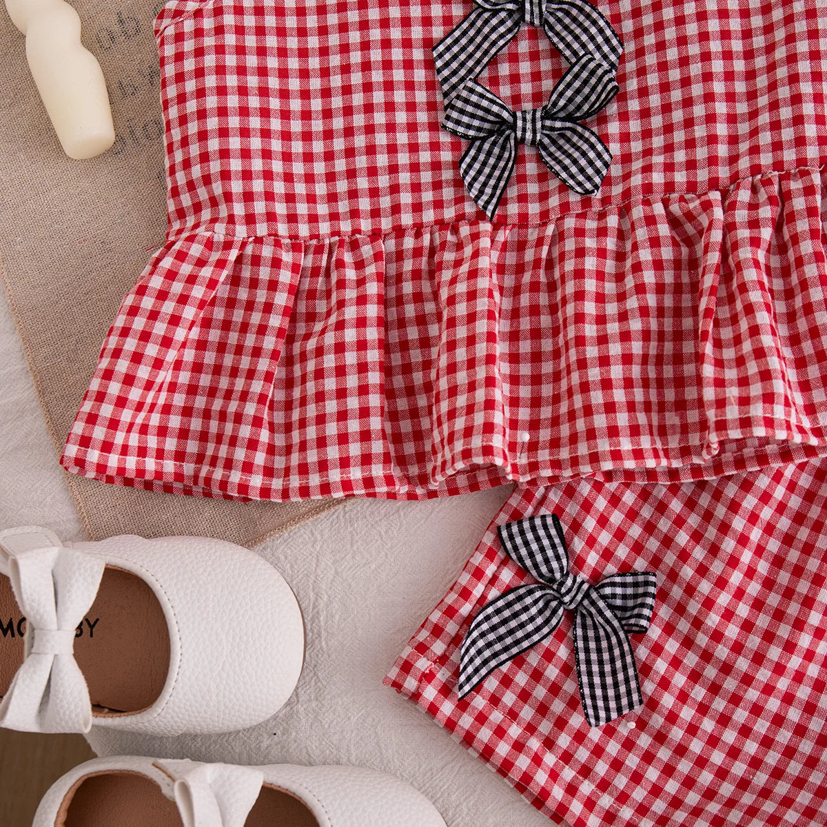 Baby Girl Plaid Bow Top & Shorts Set