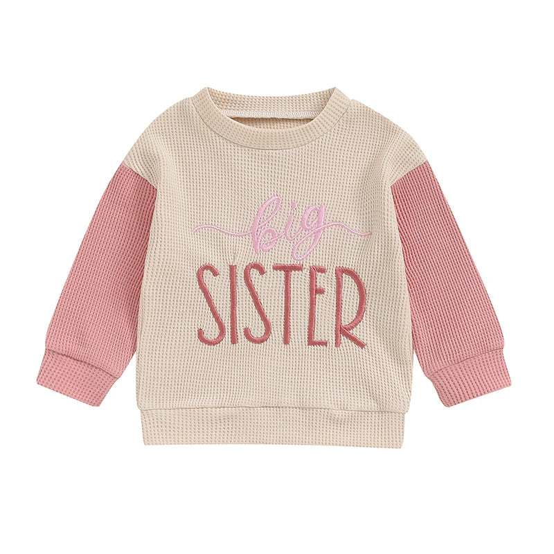 Waffle Knit Letter Embroidery Sweatshirt