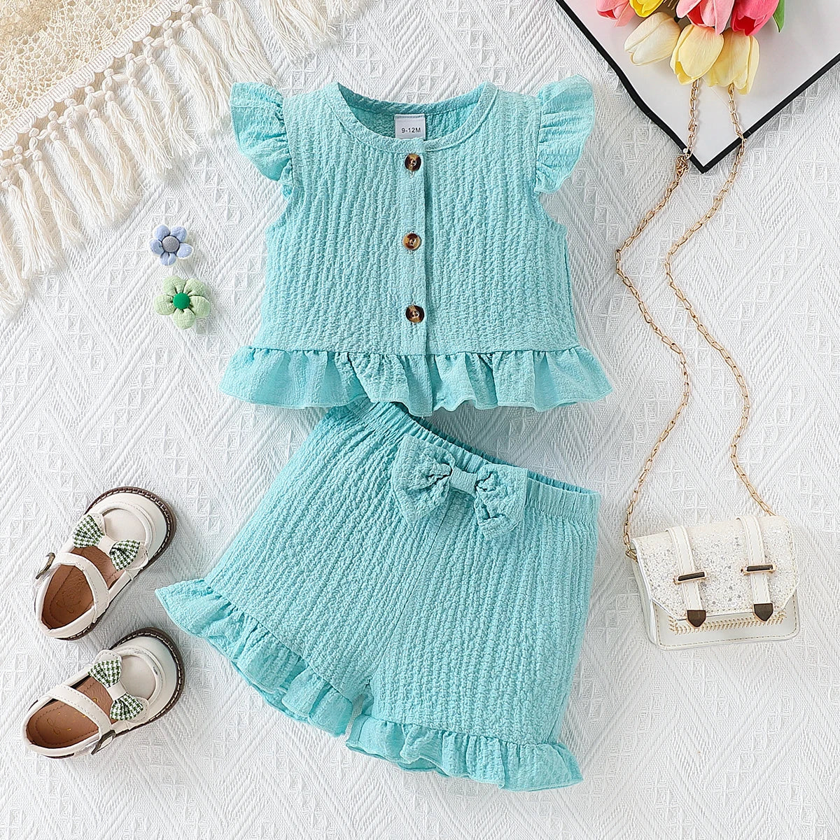 Fly Sleeve Top & Bow Shorts Set