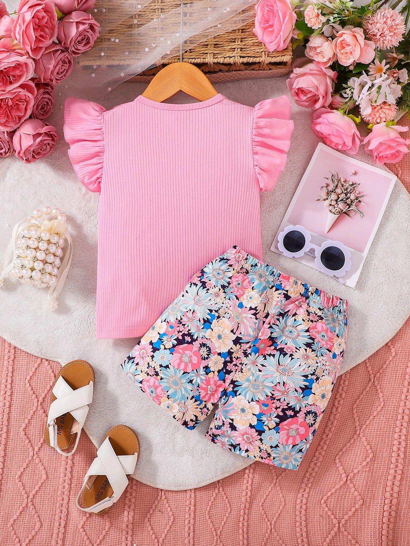 Girl's Floral Sleeveless Top & Shorts Set