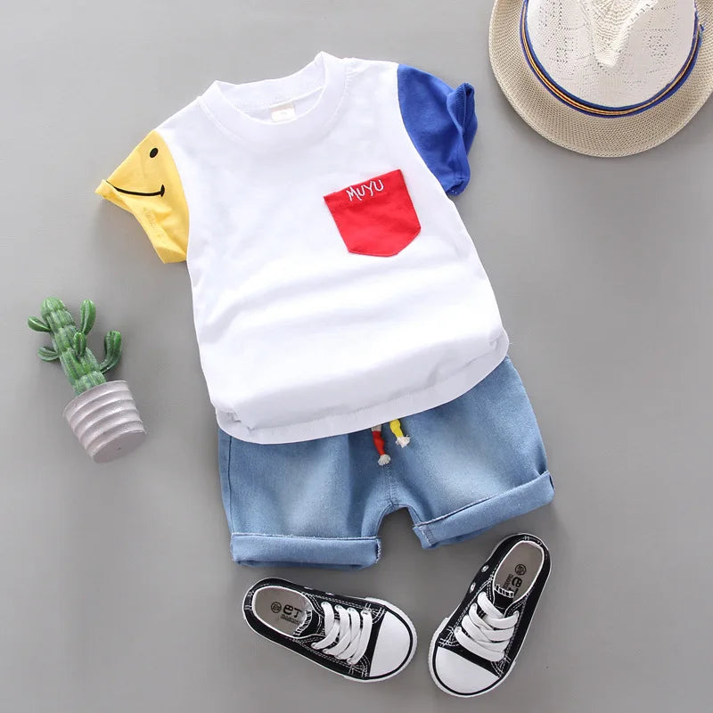 Kids' Striped Tee & Denim Shorts Set