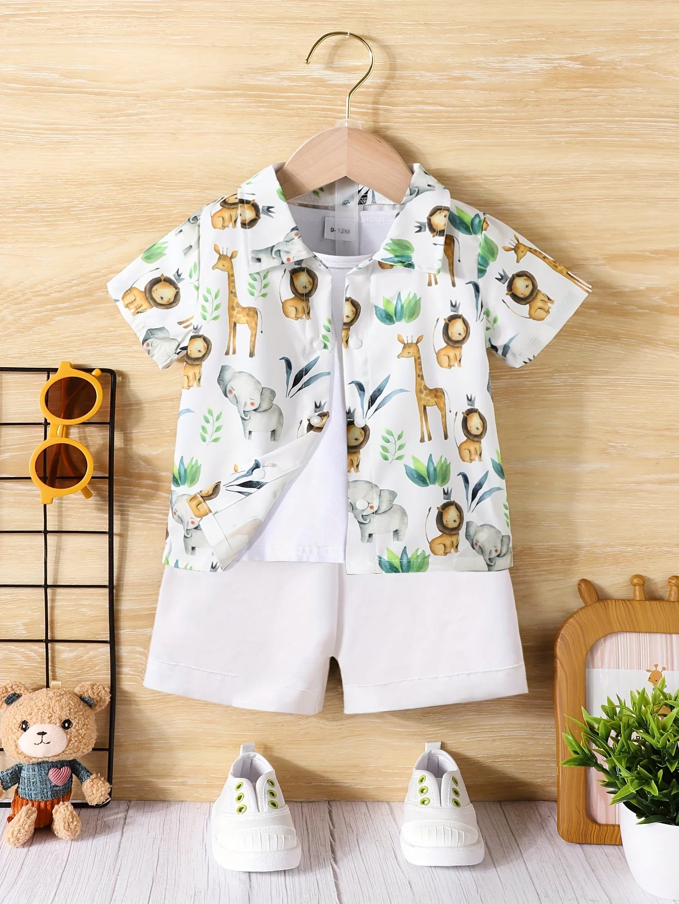 Baby Boy Animal Print Shirt & Shorts Set