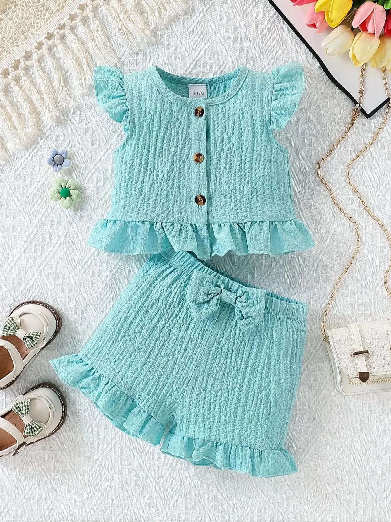 Fly Sleeve Top & Bow Shorts Set
