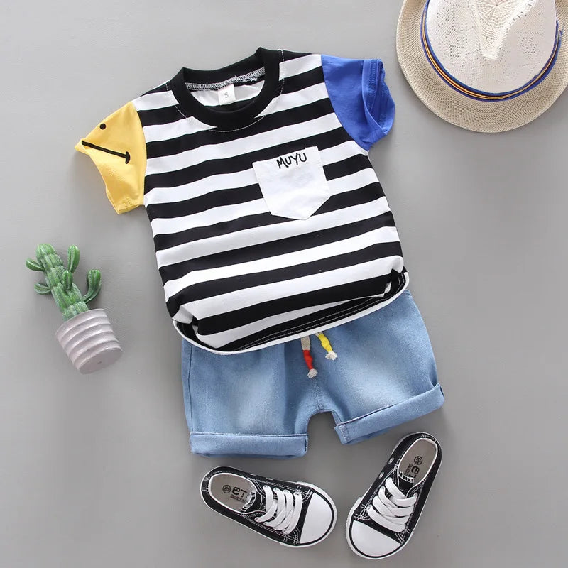 Kids' Striped Tee & Denim Shorts Set