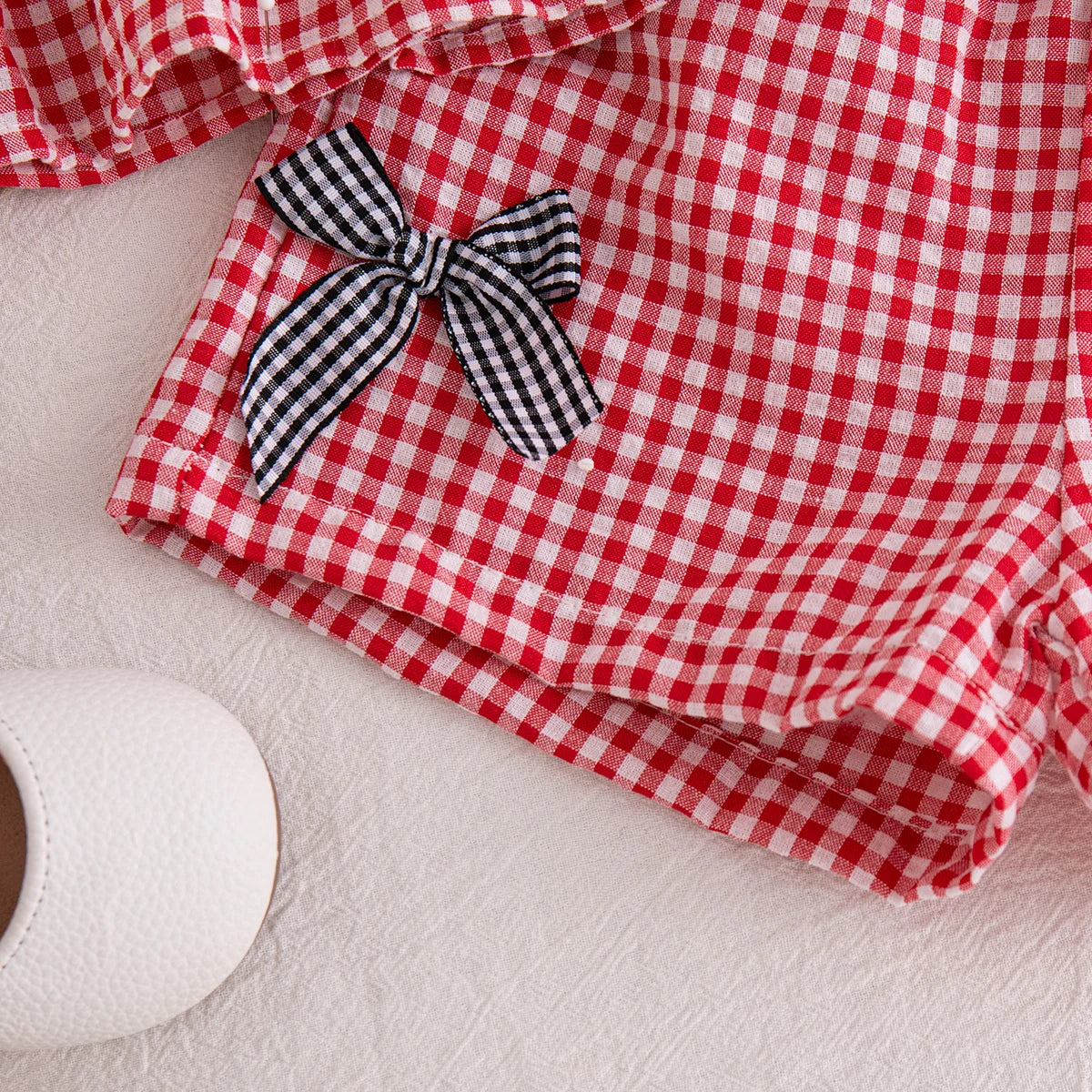 Baby Girl Plaid Bow Top & Shorts Set