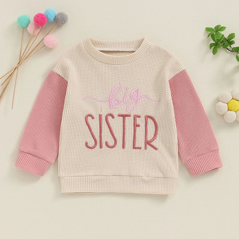 Waffle Knit Letter Embroidery Sweatshirt