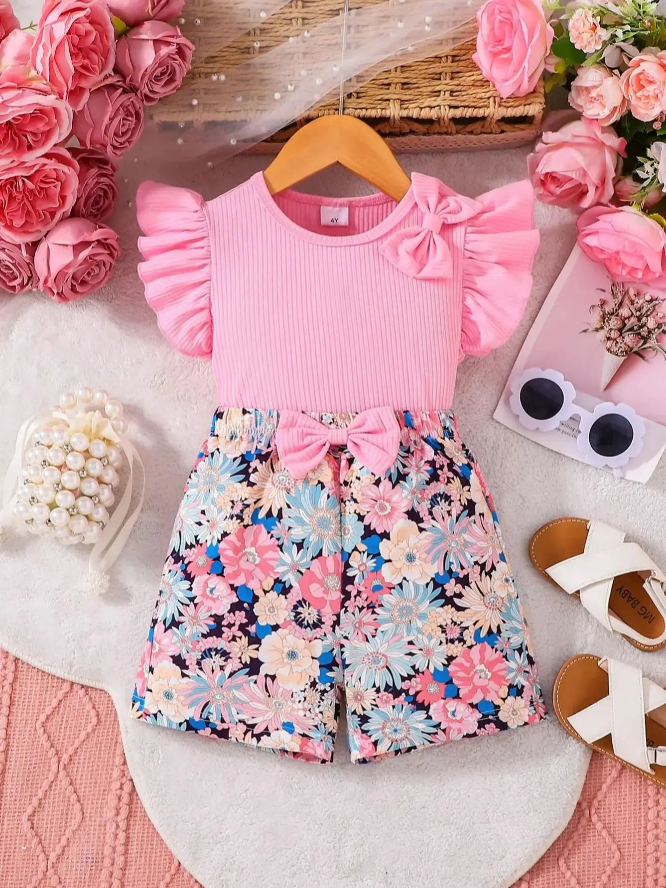 Girl's Floral Sleeveless Top & Shorts Set