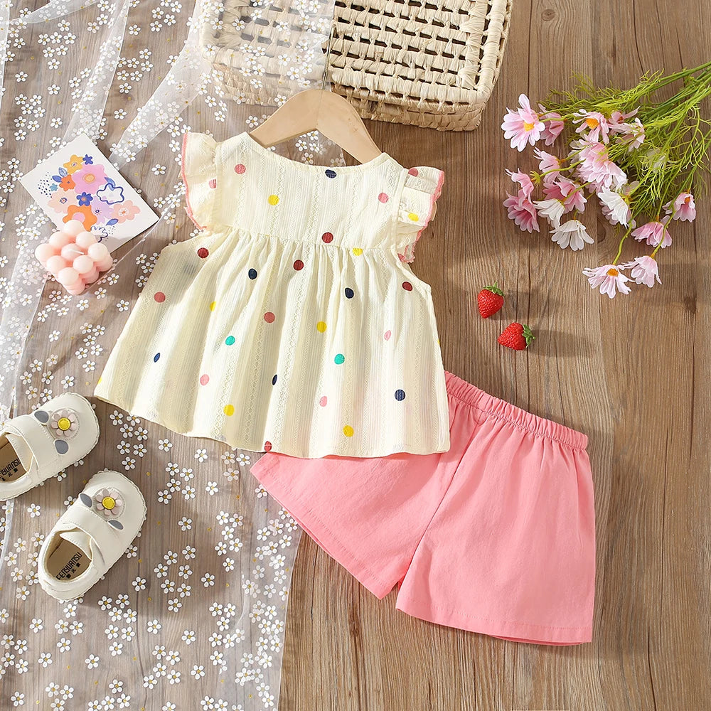 Girl Floral Flying Sleeve Top & Shorts Set