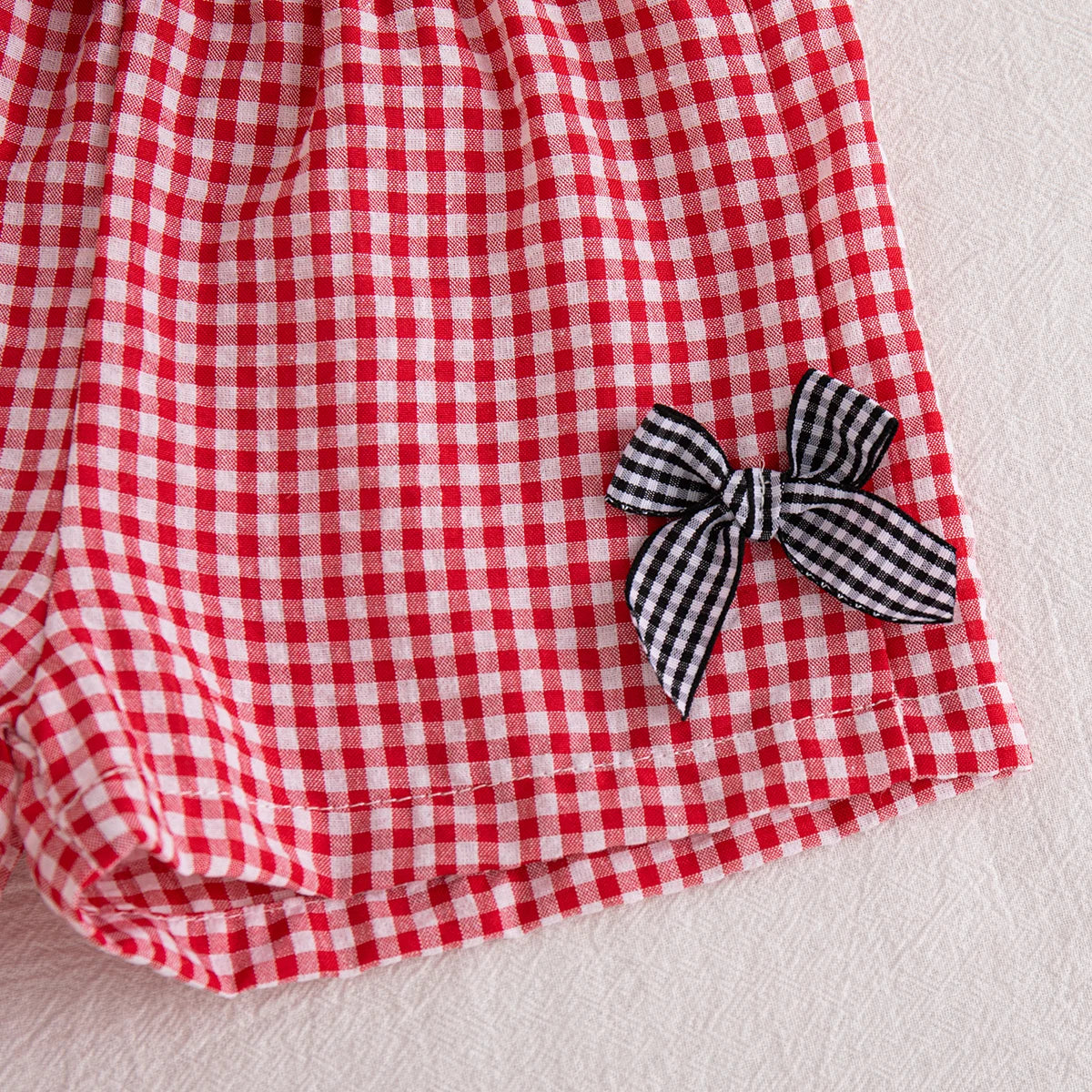 Baby Girl Plaid Bow Top & Shorts Set