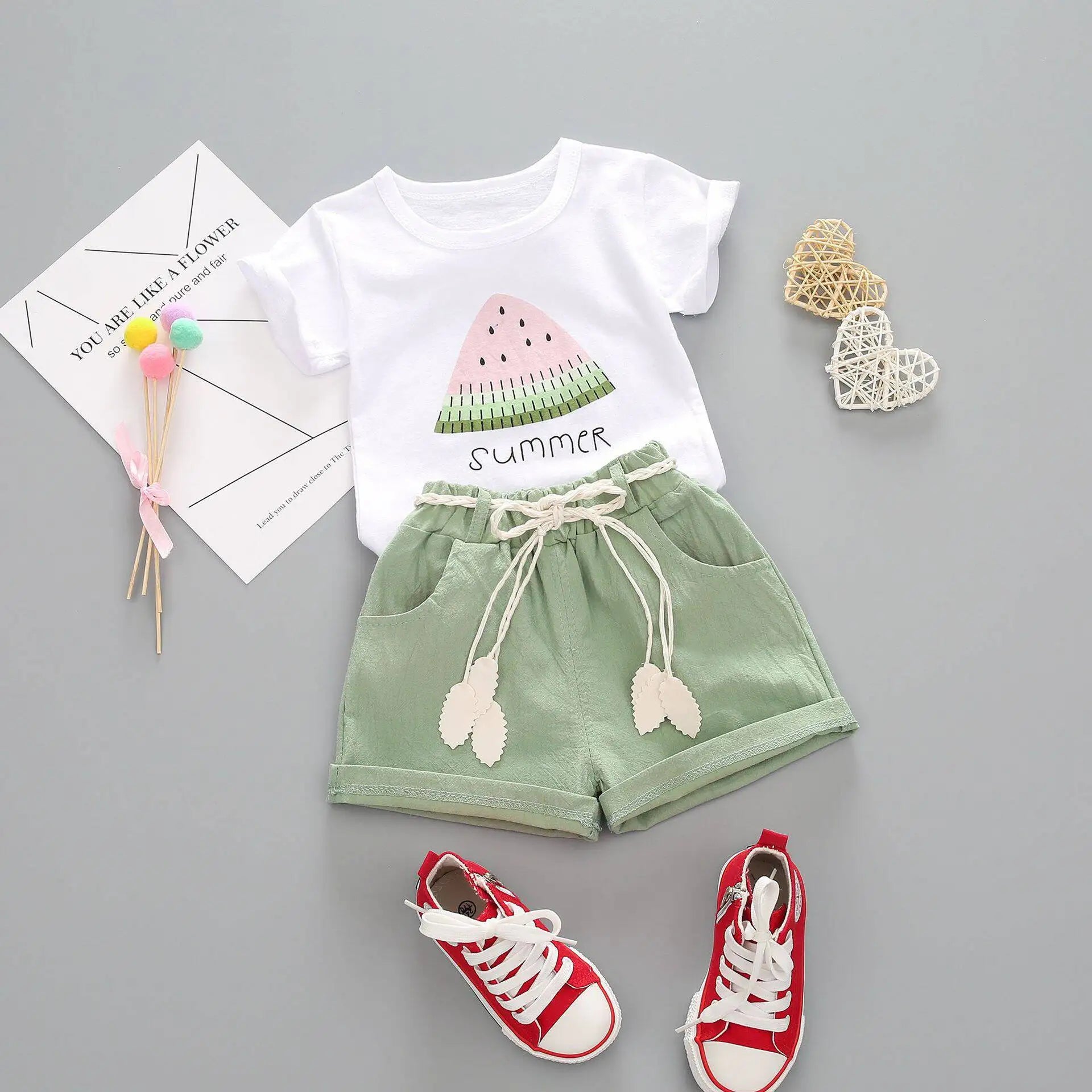 Girl's Watermelon Print Tee & Shorts Set