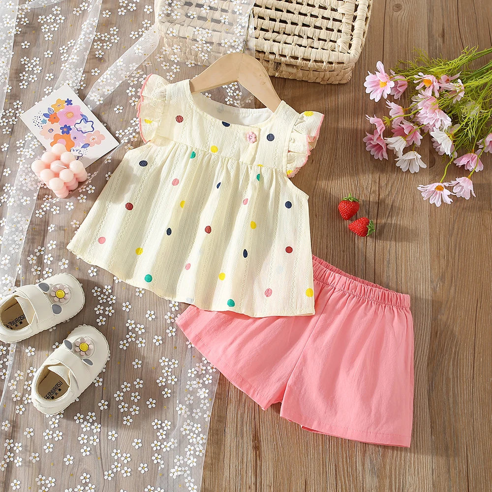 Girl Floral Flying Sleeve Top & Shorts Set